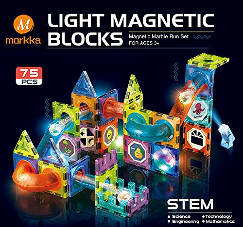 morkka Magnetische Bausteine,STEM Montessori Spielzeug für Kinder 3 4 5 6 7 8 Jahre 3D Lernspielzeug Set Konstruktion Blöcke Geschenk für Jungen Mädchen Orbitalblöcke Gleisbau (75PCS) von morkka