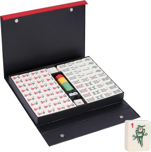 mosegor 3,6 x 2,8 cm chinesisches Majong-Set，144 große Mahjong-Steine, Mahjong geeignet für Familien- und Freundesfeste,Mit Chips, Würfeln（elfenbeinfarben） von mosegor