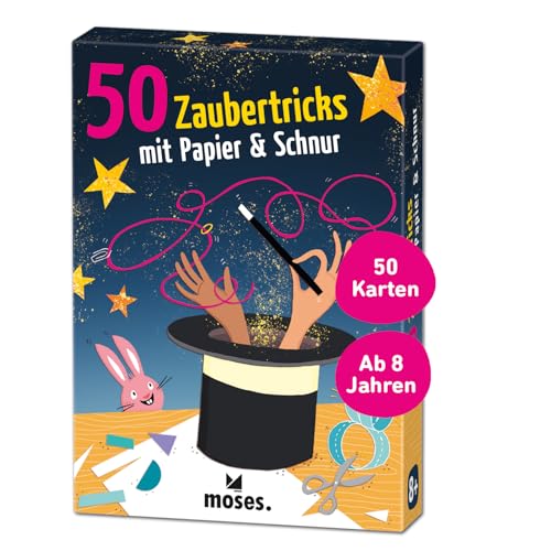 moses. 9847 Zaubertricks mit Papier & Schnur – Geniale Beschäftigung für Kinder ab 8 Jahren, Zauberkasten-Ersatz mit 50 kinderleichten bis anspruchsvolleren Magier Ideen für eine Zaubershow von moses