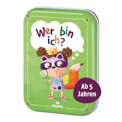 moses. Wer Bin ich? Zeitloses Kinderspiel für die ganze Familie, Gesellschaftsspiel mit 40 lustigen Illustrationen, Reisespiel in Metalldose für unterwegs, für Kinder ab 5 Jahren und 2-6 Spieler von moses