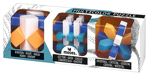 moses. Geduldspiel aus Holz – Buntes Knobelspaß 3er-Set, 3D Puzzle Denksportaufgaben, Holzspielzeug für Kinder & Erwachsene von moses