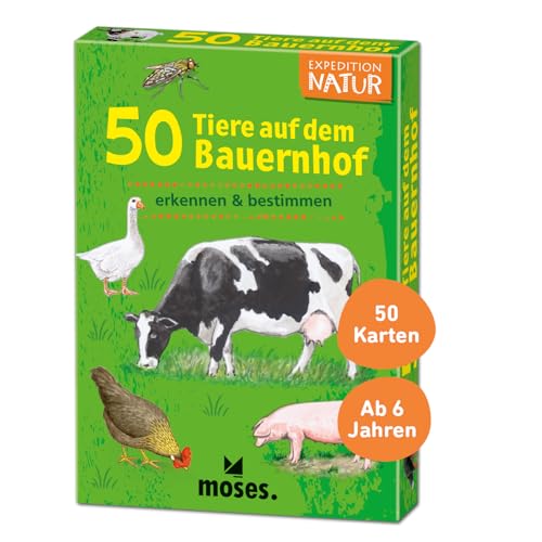 moses. Expedition Natur 50 Tiere auf dem Bauernhof, lehrreiches Kartenspiel für Kinder, Bauernhoftiere entdecken und kennenlernen, Kinderspiel ab 6 Jahren von moses