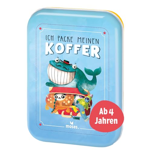 moses. Verlag GmbH 90352 Ich packe meinen Koffer | Der Spieleklassiker für Kinder ab 4 Jahren| Kinderbeschäftigung | Kartenset, Hellblau von moses