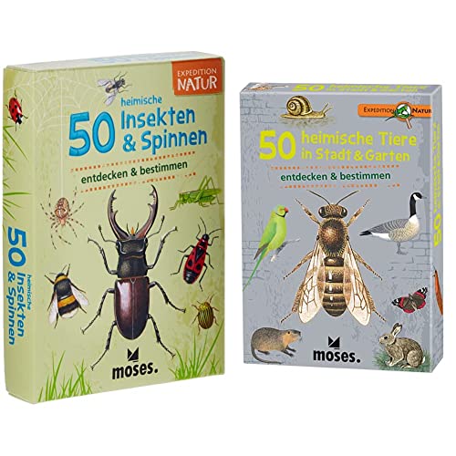 Moses 9723 Expedition Natur - 50 heimische Insekten und Spinnen & 9778 Expedition Natur - 50 heimische Tiere in Stadt und Garten | Bestimmungskarten im Set | Mit spannenden Quizfragen von moses