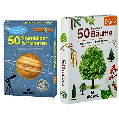 Moses 9740 Expedition Natur - 50 Sternbilder und Planeten| Bestimmungskarten im Set & 23407528 Expedition Natur 50 heimische Bäume | Bestimmungskarten im Set von moses