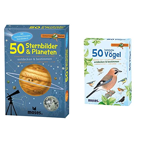 Moses 9740 Expedition Natur - 50 Sternbilder und Planeten| Bestimmungskarten im Set & 9715 Expedition Natur - 50 heimische Vögel | Bestimmungskarten im Set von moses