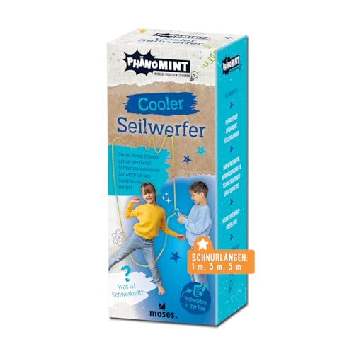 Moses. PhänoMINT Cooler Seilwerfer, wiederaufladbare Seilschleuder mit 3 Schnüren für beeindruckende Figuren & Formen, Physik-Experiment zum Thema Schwerkraft, für Kinder ab 6 Jahren von moses