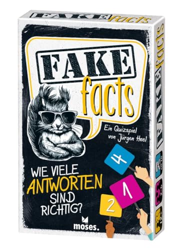 moses Fake Facts, schnelles Fakten Quiz für gesellige Spieleabende, Quizspiel mit versteckten Fakes, Ratespaß mit 150 Fragen und 750 Antworten, schwarz, Kartenspiel ab 12 Jahren von moses