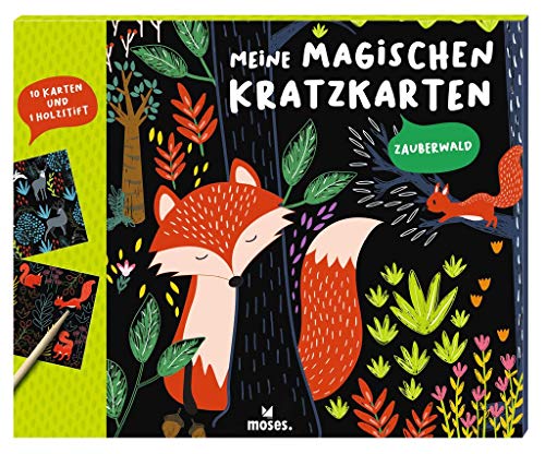 Moses 3102 Meine magischen Kratzkarten Zauberwald | 10 Kratzbilder mit Holzstift | Malset zum Basteln am Kindergeburtstag | Scratch Art | Für Kinder ab 4 Jahren, Bunt von moses