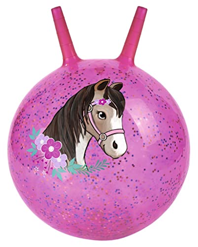 moses 4033477382054 Glitzernder Pferde Hüpfball, funkelnder Sprungball für Pferdefreunde mit Sternchen-Konfetti Füllung, In-und Outdoor-Spielzeug für Kinder ab 4 Jahren, Pink mit Glitzer von moses