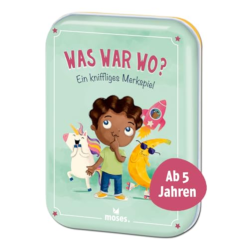 moses.90165 Was war wo? Zeitloses Merkspiel für die ganze Familie, kurzweiliges Kinderspiel lustigen Illustrationen, Reisespiel für Kinder ab 4 Jahren von moses