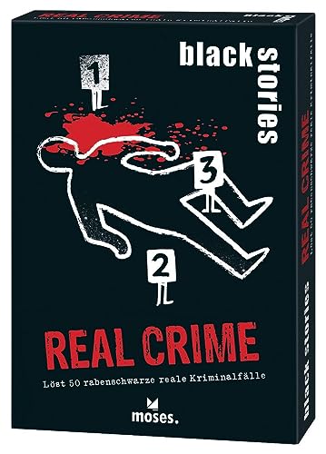moses 90046 Black Stories Crime-50 Rätsel rund um Reale Kriminalfälle Krimi Kartenspiel mit Spielvariante und Punktechips, Rätselspiel für Jugendliche und Erwachsene, White von moses