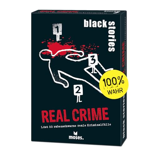 moses 90046 Black Stories Crime-50 Rätsel rund um Reale Kriminalfälle Krimi Kartenspiel mit Spielvariante und Punktechips, Rätselspiel für Jugendliche und Erwachsene, White von moses