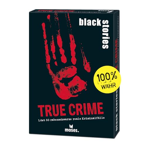 moses 90049 Black Stories True Crime-50 Rätsel rund um Reale Kriminalfälle Krimi Kartenspiel mit Spielvariante und Punktechips, Rätselspiel für Jugendliche und Erwachsene, White von moses