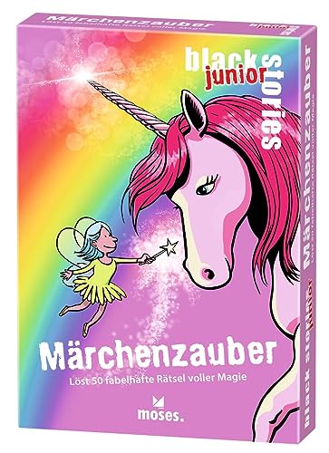 moses 90096 Black Stories junior Märchenzauber-50 fabelhafte Märchen voller Magie Rätsel Kartenspiel mit Spielvariante und Punktechips, Rätselspiel für Kinder ab 8 Jahren, Yellow von moses