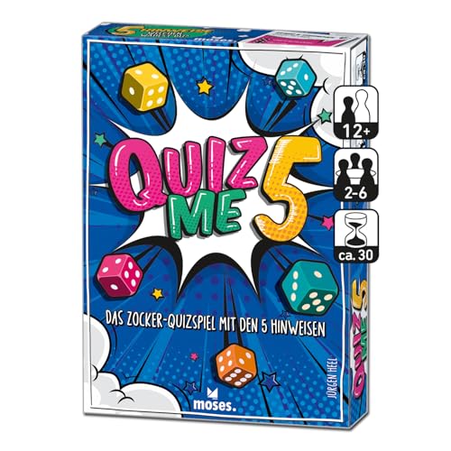 moses. Quiz Me 5, spannendes Zocker Quizspiel mit 5 Hinweisen, Glücksfaktor & 200 Lösungen, Wissensspiel & Partyspiel für Familie, Freunde & Erwachsene ab 12 Jahren, White von moses