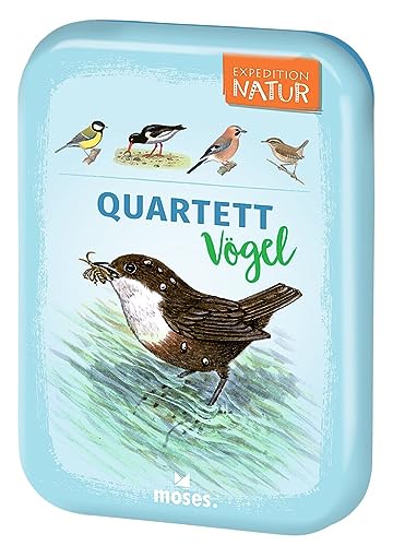 moses. Expedition Natur Quartett Vögel, Kartenspiel für Kinder, Reisespiel in kompakter Blechdose für unterwegs, Kinderspiel ab 8 Jahren, White von moses
