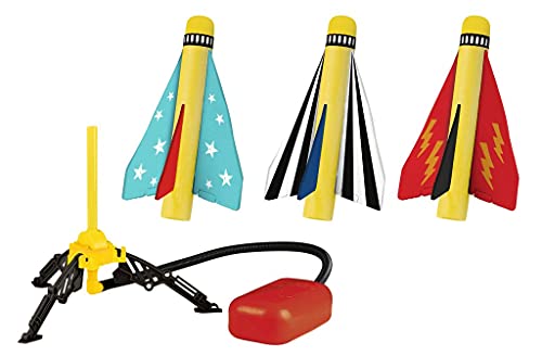 moses. 30321 PhänoMINT Luftdruck Experimentierspielzeug für Kinder, 3 Bunte Raketen & 1 Abschussrampe, Outdoor-Spielzeug für kleine Forscher von moses