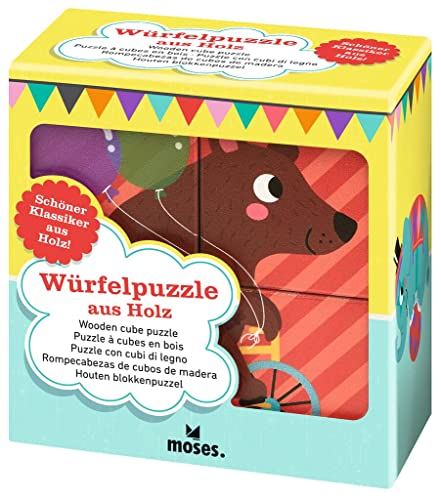 moses. 38145 Würfelpuzzle Zirkusfreunde, Tierpuzzle aus Holz, Lernspielzeug für Kinder ab 2 Jahren, 4 Würfel zum Puzzeln, 6 Bunte Motive mit Tieren moses. 38145 Würfelpuzzle Zirkusfreunde, Tierpuzzle aus Holz, Lernspielzeug für Kinder ab 2 Jahren, 4 Würfel zum Puzzeln, 6 Bunte Motive mit Tieren von moses