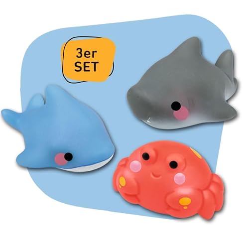 moses. 3er-Set Leuchtende Badetiere, Badewannenspielzeug-Set für Kinder ab 4 Monaten, Krebs, Hai, Delfin, als Spielzeug zum Baden und Planschen von moses