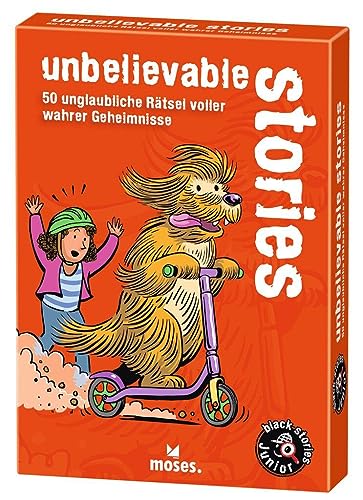moses 51467 Kartenspiel für Kinder ab 8 Jahren, 50 unglaubliche Rätsel voller wahrer Geheimnisse Black Junior-Unbelievable Stories von moses