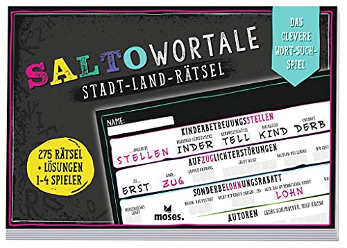 moses. 90385 Salto Wortale-Stadt-Land-Rätsel, das clevere Wortsuch-Spiel für Erwachsene, Rätselspaß für Kreuzworträtsel Fans, Ratespiel ab 14 Jahren, Mehrfarbig moses. 90385 Salto Wortale-Stadt-Land-Rätsel, das clevere Wortsuch-Spiel für Erwachsene, Rätselspaß für Kreuzworträtsel Fans, Ratespiel ab 14 Jahren, Mehrfarbig von moses
