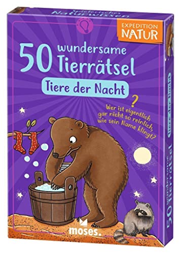 moses. Expedition Natur: 50 wundersame Tierrätsel – Tiere in der Nacht, Tierquiz für Kinder, Ratespiel ab 8 Jahren rund um nachtaktive Tiere wie Igel, Waschbär und Co. von moses