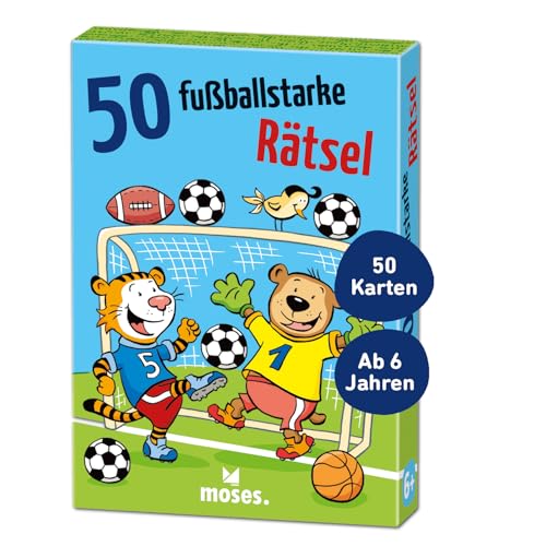 moses. 9846 50 fußballstarke Rätsel, lustiges Rätselspiel rund, Rätselspaß für kleine Fußballfreunde ab 6 Jahren, Suchbilder, Labyrinthe und Wortspiele zum Thema Fußball, Bunt von moses