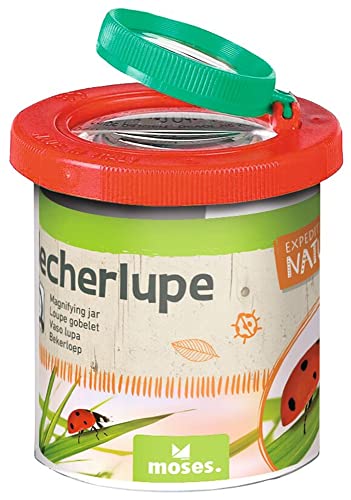moses. Becherlupe Original – Expedition Natur, Becher mit Lupendeckel für 2-fach und 4-fach Vergrößerung, Lupendose zur Beobachtung von Insekten oder Blättern, Doppelter Vergrößerungsbecher für Kinder von moses