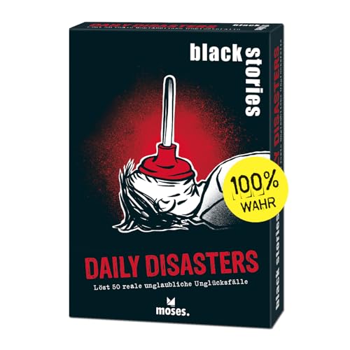 moses. Black Stories Daily Disasters - 50 Rätsel rund um Reale Unglücksfälle, Krimi Kartenspiel mit Spielvariante und Punktechips, Rätselspiel für Jugendliche und Erwachsene von moses