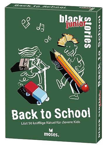 moses. Black Stories junior Back to School - 50 knifflige Rätsel für Schulkinder, Rätsel Kartenspiel mit Spielvariante und Punktechips, Rätselspiel für Kinder ab 8 Jahren von moses