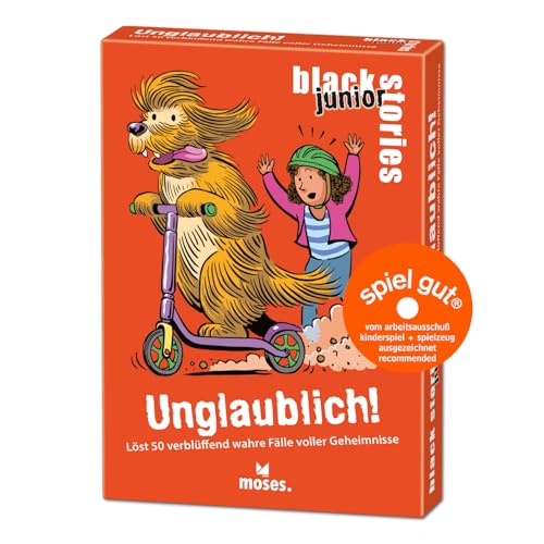 moses. Black Stories junior Unglaublich! - 50 verblüffend wahre Rätselfälle voller Geheimnisse, Rätsel Kartenspiel mit Spielvariante und Punktechips, Rätselspiel für Kinder ab 8 Jahren moses. Black Stories junior Unglaublich! - 50 verblüffend wahre Rätselfälle voller Geheimnisse, Rätsel Kartenspiel mit Spielvariante und Punktechips, Rätselspiel für Kinder ab 8 Jahren von moses