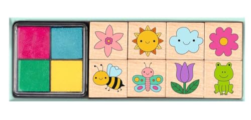 moses. Blumengarten Stempelset für Kinder – Blume, Biene, Schmetterling & Co., 8 Verschiedene Stempel aus Holz, Set mit Kinderstempeln und vierfarbigem Stempelkissen, In praktischem Geschenkkarton moses. Blumengarten Stempelset für Kinder – Blume, Biene, Schmetterling & Co., 8 Verschiedene Stempel aus Holz, Set mit Kinderstempeln und vierfarbigem Stempelkissen, In praktischem Geschenkkarton von moses