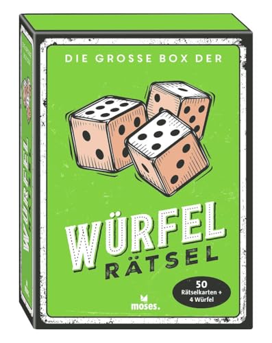 moses. Die große Box der Würfelrätsel – Knobelspiel mit 4 Würfeln für Zahlenfans, Logikrätsel mit Karten & Würfelset für Jugendliche & Erwachsene ab 12 Jahren von moses