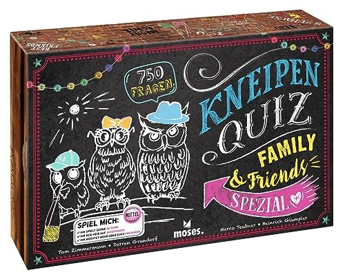 moses. Kneipenquiz - Family & Friends Spezial, Pub Quiz Spiel, Spiel für die ganze Familie in 3 Schwierigkeitsstufen, Allgemeinwissens-Quiz ab 12 Jahren mit 750 kniffligen Fragen von moses