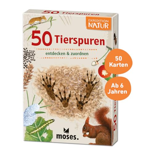 moses. MOS09724 Expedition Natur 50 Tierspuren| Bestimmungskarten im Set | Mit spannenden Quizfragen von moses