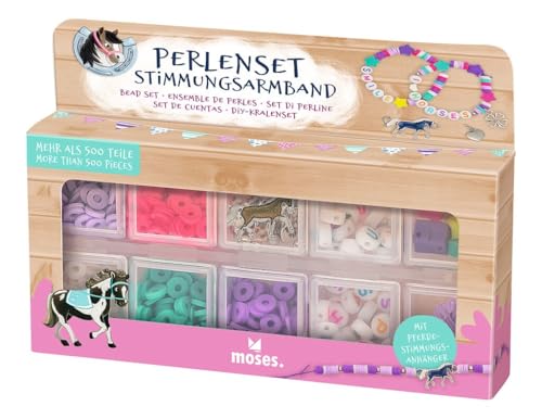 moses. Perlenset Stimmungsarmband Pferde – DIY-Schmuck-Bastelset mit 580 Perlen, Stimmungsanhänger und Zubehör, Geschenk für Kinder ab 5 Jahren, pink von moses