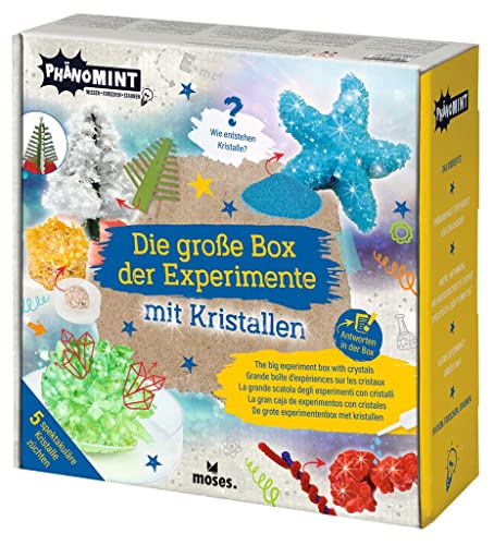 moses. PhänoMINT Die große Box der Experimente mit Kristallen, 5 Experimente zum Kristalle züchten, Edelstein Experimentier-Set für Kinder ab 8 Jahren von moses