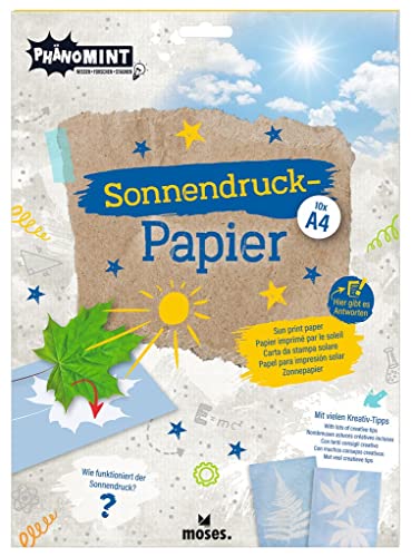 moses. PhänoMINT Sonnendruck-Papier A4, Experimentierspielzeug für Kinder, Bastelpapier zum Beobachten wissenschaftlicher Phänomene, 10 Papierblätter 21 x 29,7 cm zum Drucken verschiedener Objekte moses. PhänoMINT Sonnendruck-Papier A4, Experimentierspielzeug für Kinder, Bastelpapier zum Beobachten wissenschaftlicher Phänomene, 10 Papierblätter 21 x 29,7 cm zum Drucken verschiedener Objekte von moses