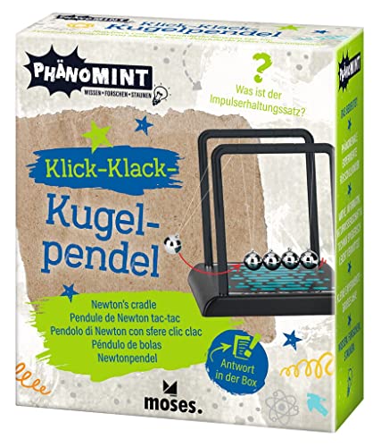 moses. PhänoMINT klick-Klack-Kugelpendel, Lernspielzeug Pendel für Kinder, aus Kunststoff und Stahl, Pendel Gadget mit Metallkugeln, Ballpendel, 30333, Schwarz, Mittel von moses