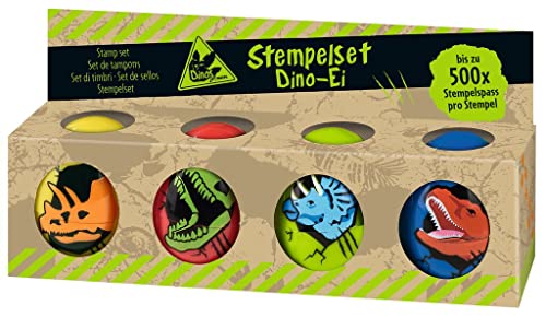 moses. Stempelset Dino-Ei – 4 Verschiedene Stempelmotive im Dinosaurier-Look, Set mit Kinderstempeln mit schnelltrocknender Stempelfarbe, Perfekt für Kindergeburtstage oder Überraschungstüten von moses