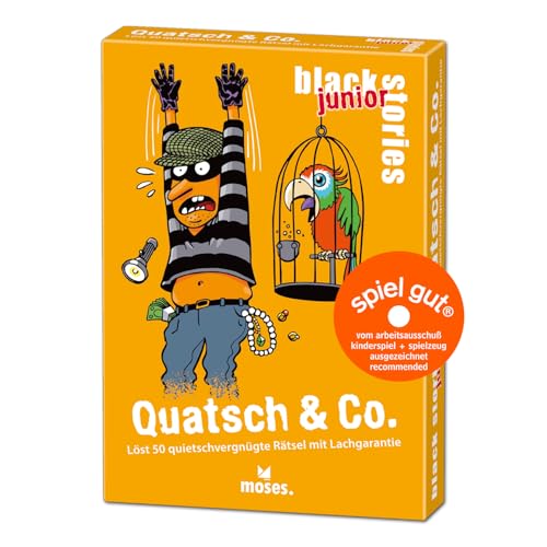 moses. black stories junior Quatsch & Co. - 50 witzige Rätsel mit Lachgarantie, Rätsel Kartenspiel mit Spielvariante und Punktechips, Rätselspiel für Kinder ab 8 Jahren moses. black stories junior Quatsch & Co. - 50 witzige Rätsel mit Lachgarantie, Rätsel Kartenspiel mit Spielvariante und Punktechips, Rätselspiel für Kinder ab 8 Jahren von moses