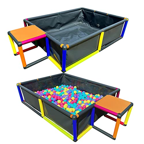 Moveandstic 875084 - Pool Baukasten mit Grauer Poolfolie, 205x165x45 cm Aufbaumaß, oder mit Bällen gefüllt als Bällebad von move and stic