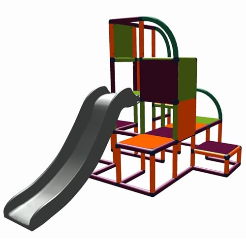 move and stic Helge großer Spielturm/Kletterturm mit Rutsche für Kleinkinder (orange Magenta apfelgrün) von move and stic