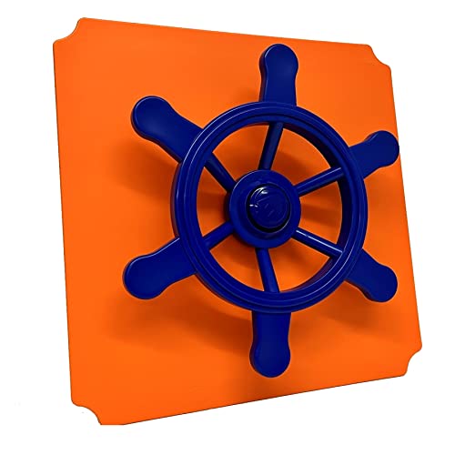 move and stic Platte 40x40 mit Spielfunktion Multifunktionsplatte Spielplatte mit Piratenlenkrad für Spielturm (Platte 40x40cm orange mit Piratenlenkrad blau) von move and stic