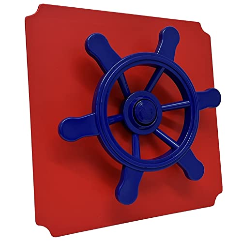 move and stic Platte 40x40 mit Spielfunktion Multifunktionsplatte Spielplatte mit Piratenlenkrad für Spielturm (Platte 40x40cm rot mit Piratenlenkrad blau) von move and stic