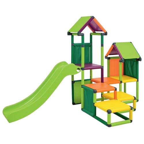 move and stic Spielturm Kletterturm Gesa mit Rutsche für Kleinkinder mit Kriechtunnel Mas (apfelgrün-grün-gelb-orange-Magenta) von move and stic
