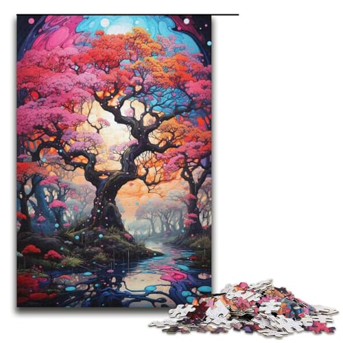 1000 Puzzle Bunter Kirschblütenbaum Holzpuzzle für Kinder Familie Eltern-Kind-Interaktion 1000 Teile (38 x 26 cm) von mowenbingpeng