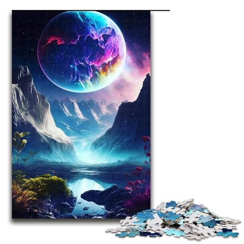 1000 Puzzle Psychedelische Landschaft Holzpuzzle für Kinder Interaktion zwischen Familie und Kind 1000 Teile (75 x 50 cm) von mowenbingpeng