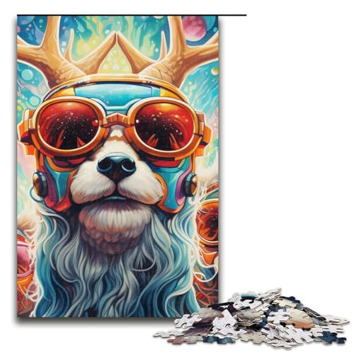1000 Puzzle Psychedelische Rentiere des Weihnachtsmanns Holzpuzzle für Kinder Interaktion zwischen Familie und Kind 1000 Teile (75 x 50 cm) von mowenbingpeng